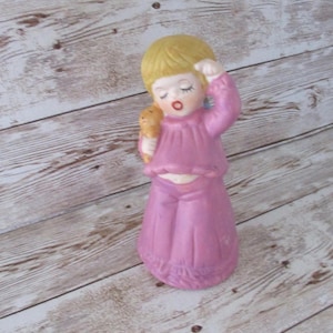 Vintage Jasco Christmas Merry Bell Girl in dark pink  pajamas  1978  Christmas Decoration  Figurine Replacement JanetJcrafts