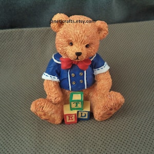 Vintage Bronson collectibles ,Ted Teddy Bear figurine ,1995 Bear with blocks Olde  Tyme Teddies series