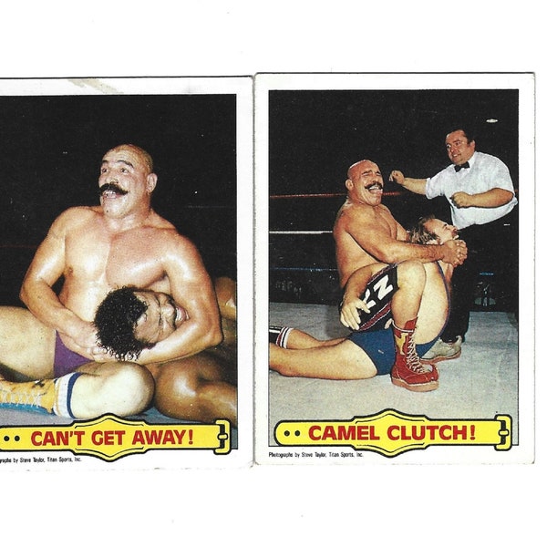 Vintage WWF Ringside Action, Iron Sheiks trading cards ,1985 Topps , Two cards Ricky Johnson wresting trading card janetjcrafts