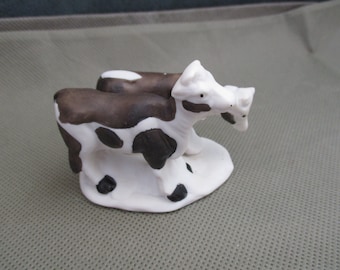 Vintage calve figurine, Holstein black and white Ceramic cow Nativity scene  JanetJcrafts