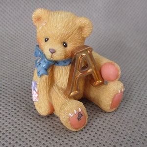 Vintage Teddy Bear baby ,P Hillman bear figurines ,Alpha 1997 Enesco ,306037, Bear holding letter A Kids miniature figurines janetjcrafts