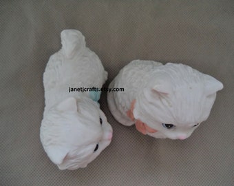 Vintage Homco Kittens # 1428 ,white Cat Figurines ,set of