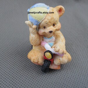 Teddy Bear baby, vintage  Bear on bike ,1994 J.C Resin bear figurines  ,Kids miniature figurines janetjcrafts