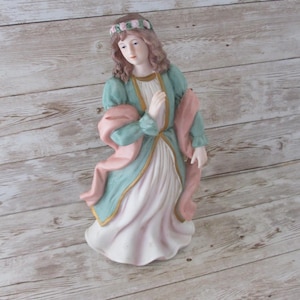 Vintage Homco My Lady figurine  #1486 Porcelain Home Interior Victorian woman green pink dress JanetJcrafts