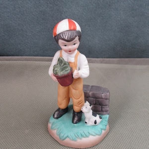 Vintage Boy figurine 1950&#39;s Boy with dog Figurines  Knick Knacks Made in Taiwan figurine janetjcrafts