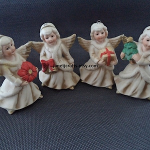 Vintage Homco Christmas angels ,1960&#39;s Home Interior ,Christmas tree ornaments ,Set of four, janetjcrafts