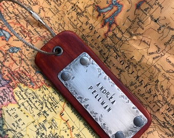 Custom leather and metal luggage tag or key chain