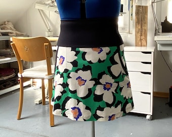 BRIGHT GREEN - big flowers, skirt made of light organic cotton jersey, ZWEIWERK