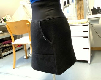 The A-shaped walki, black wool skirt with pockets, ZWEIWERK