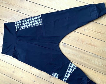 The rooster meets - Upcycling BÜROHENGST- Sarouel pants made of black summer sweat, BW, ZWEIWERK