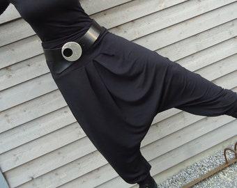 DSCHINGIS- , sarouel pants made of black viscose jersey, ZWEIWERK