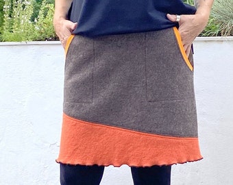 ¡VENTA! ¡VENTA! 50% reducido, talla única. 42/44, falda de paseo, ligera en forma de A - marrón claro moteado/naranja, TWO-WERK
