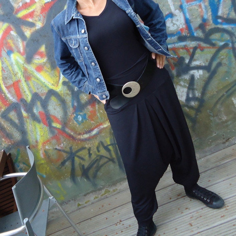 DSCHINGIS , sarouel pants made of black viscose jersey, ZWEIWERK image 3