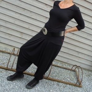 DSCHINGIS , sarouel pants made of black viscose jersey, ZWEIWERK image 2