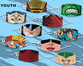 Choice of Comic Book Superhero Kids Cloth Face Mask | Reusable Mask | Cloth Face Mask | Kids Face Mask | MADE IN The USA