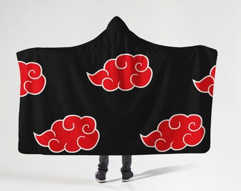 Anime Hooded Fleece Blanket, Ninja Clan Inspired Cosplay, Cozy Red Cloud Throw Blanket Gifts