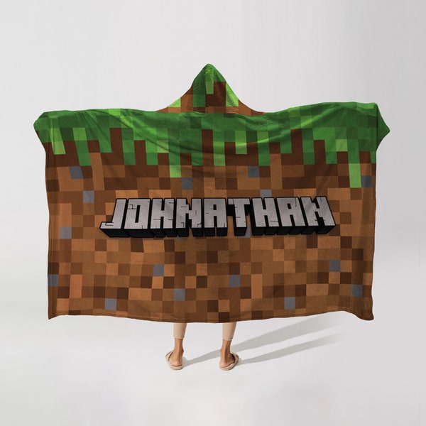Minecraft Inspired Hooded Blanket | Personalized Blanket | Pixelcraft Blanket | Kids Hooded Blanket | Custom Blanket | Name Blanket