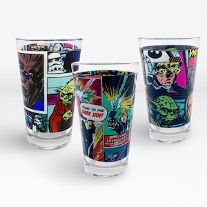 Bicchiere da pinta con stampa fumetti di Star Wars da 16 once / Bicchiere di vetro / Bicchiere da birra / A colori / Regali per gli appassionati di cinema / Drinkware / Regalo di Star Wars per Geek