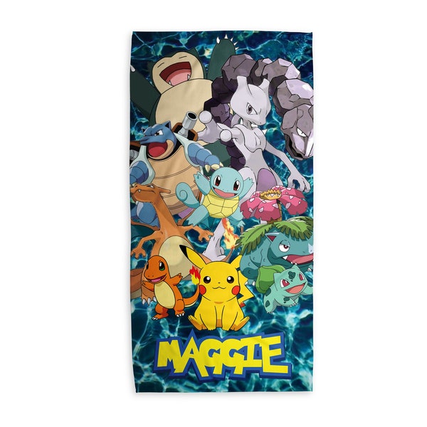Pokemon Name Beach Towel | Pool Towel | Custom Beach Towels |  Pokemon collage Towel | Kids Beach Towel | Pokemon Name Gift