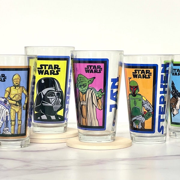 Personalized Star Wars Glass Tumbler, Custom Name Wine Glass, Vintage Character Drinking Glasses, Retro Collectible Gifts