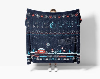 Cozy Personalized Christmas Star Wars Throw Blanket with Custom Name, Fleece Blanket, Home Décor, Thanksgiving Gifts for Kid