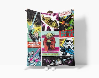 Cozy Personalized Star Wars Throw Blanket with Custom Name, Comic Theme Fleece Blanket, Home Décor, Thanksgiving Gifts