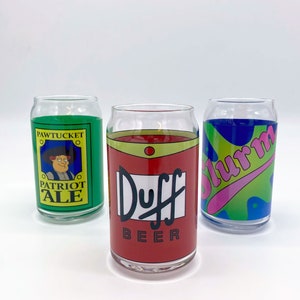 Duff Beer Glass 16oz | Beer Can Glass | Full Color | Homers Favorite Beer | Moe&#39;s Tavern Duff Glass | The Simpsons