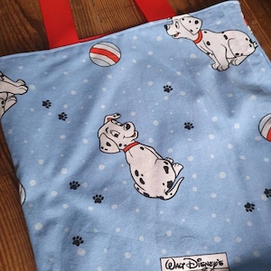 101 Dálmatas upcycle tote bag. Hecho con tela de cortina de la década de 1990
