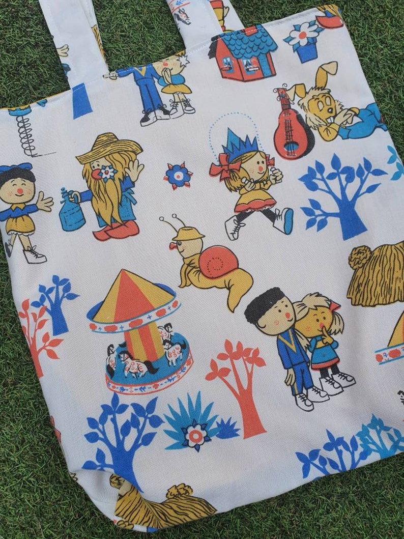 The Magic Roundabout vintage fabric upcyled tote bag Made to Order