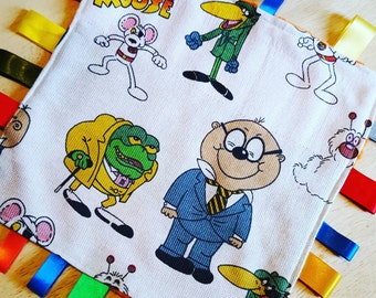 Dangermouse vintage fabric upcycled baby taggie blanket