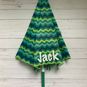 Kids Green Chevron Personalized Umbrella