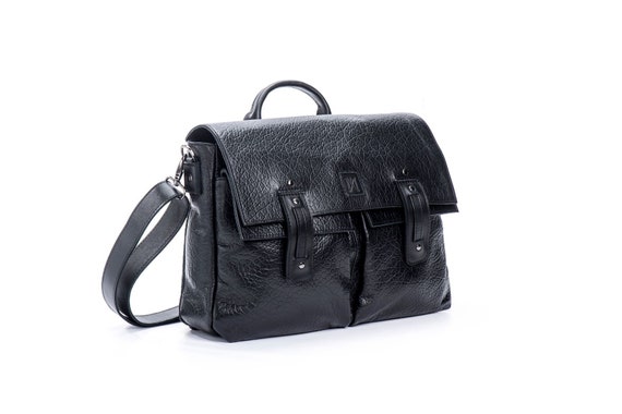 Black Leather Shoulder Bag for Men, Business Men Handbag 