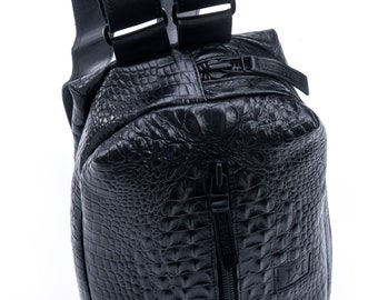 Crossbody Leather Pouch For Women, Black Textured Genuine Leather, City Women Bag, Unique functionality Bag,Leather Black Backpack, Handmade