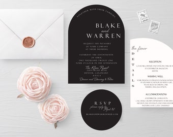 Black Arch Wedding Invitations, Arch Wedding Invitation, Wedding Invitations, Curvy Wedding Invitations, Wedding Invitation Suite