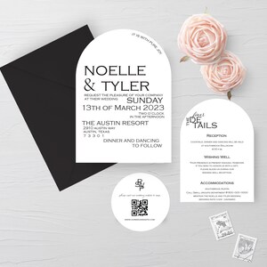 Black and White Arch Invitations, White Wedding Invitations, Arch Wedding Invitations, Curvy Invitations