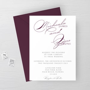 Wedding Invitation, Burgundy Wedding Invitation, Faded Wedding Invitation