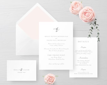 Wedding Invitations, Peony Wedding Invitations, Wedding Invitations with Thank You Cards, Wedding Invitation Set