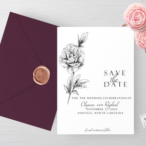 Black and White Flowers Save the Date, Black and White Save the Date, Black and White Floral Save the Date, Vintage Rose Save the Date