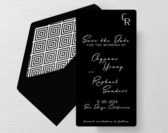 Black Save the Date, Printed Save the Dates, Save the Date, Monogram Save the Date