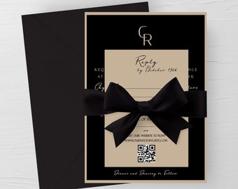 Black Wedding Invitation, Printed Invitations, Monogram Invitations, Wedding Invitation Suite, Monogram Invitations