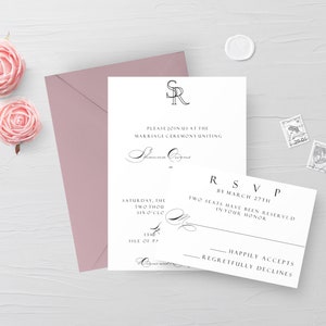 Printable Wedding Invitation, Monogram Wedding Invitations, Dusty Rose Invitation