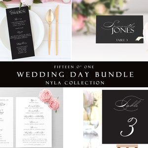 Wedding Bundle, Day of Stationery, Black and White Wedding Bundle, Black Wedding Menu, Wedding Program, Black Table Numbers, Place Cards
