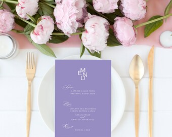 Menu Cards, Lavender Menu Cards, Bridal Shower Menu Cards, Wedding Menu Cards, Block bridal menu card