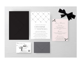 Bow Wedding Invitation, Printed Invitations, Wedding Invitation Suite