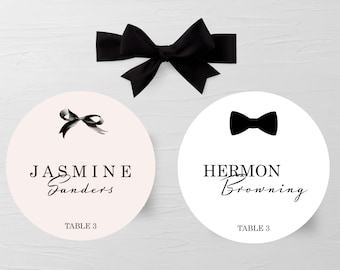 Bow Place Cards, Bow Tie Place Cards, Wedding Place Cards, Bow Escort Cards, Place Cards, Round Place Cards