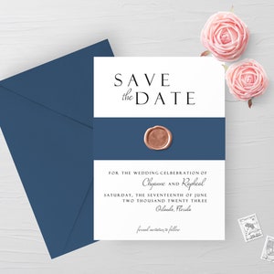 Blue Save the Dates, Modern Save the Date, Wax Seal Save the Date, Belly Band Save the Date, Save the Date