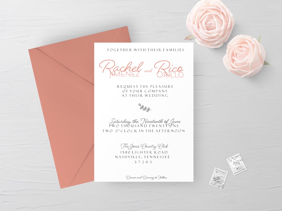 Coral Wedding Invitation - Etsy, image size:1080x807