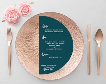 Wedding Menu Card, Event Menu Card, Half Arch Menu Card, Curvy Menu Card, Dark Teal Menu Card