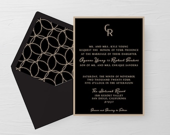 Black Wedding Invitations, Printed Invitations, Layered Invitations, Wedding Invitations, Wedding Invitation with Envelopes