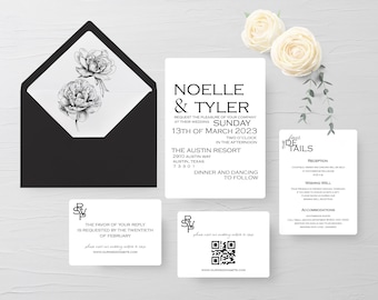 Black and White Wedding Invitations, Wedding Suite, Block Invitation